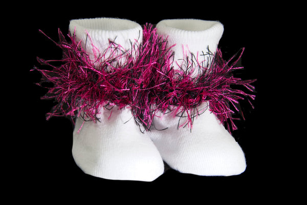 Black and Pink Faux Fur Socks